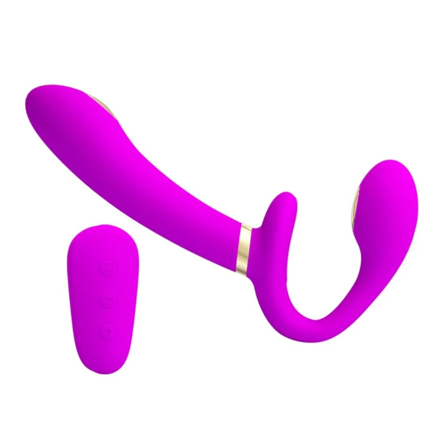 PRETTY LOVE - THUNDERBIRD DOUBLE STRAP-ON VIBRATOR REMOTE CONTROL PURPLE
